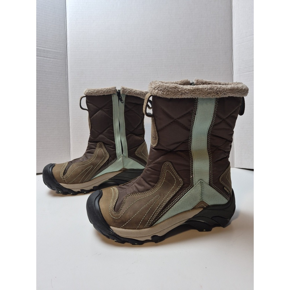 KEEN Waterproof Winter Boots Women 6 Brown Teal Quilted Insulated Faux Fur -25F